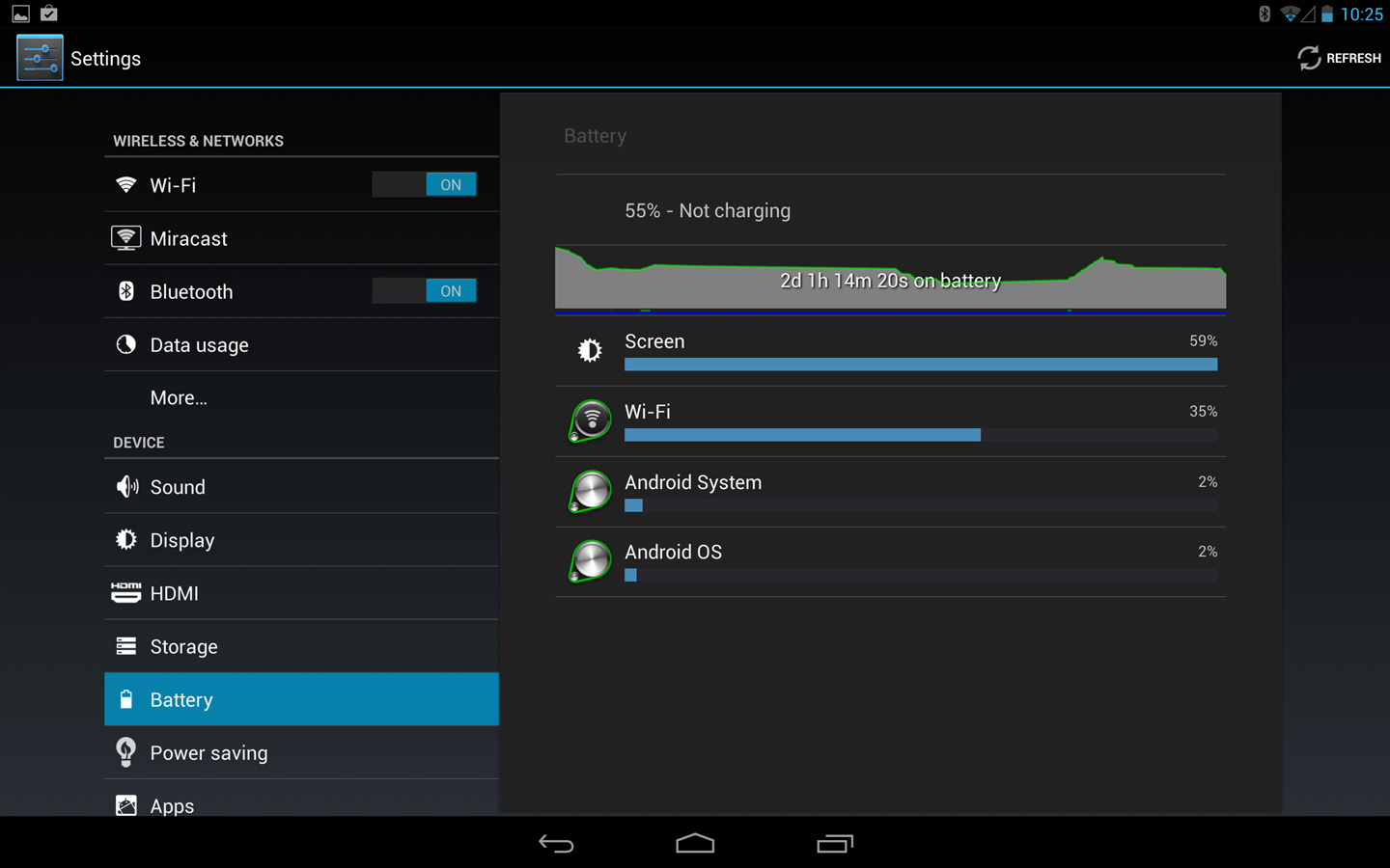 Battery Settings screen