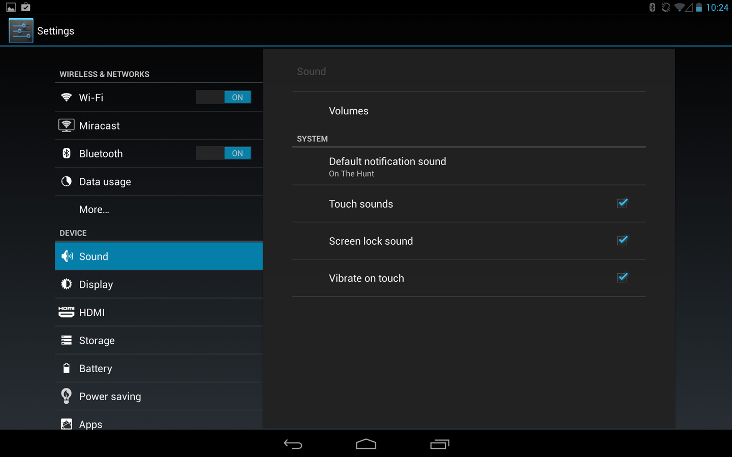 Sound Settings screen